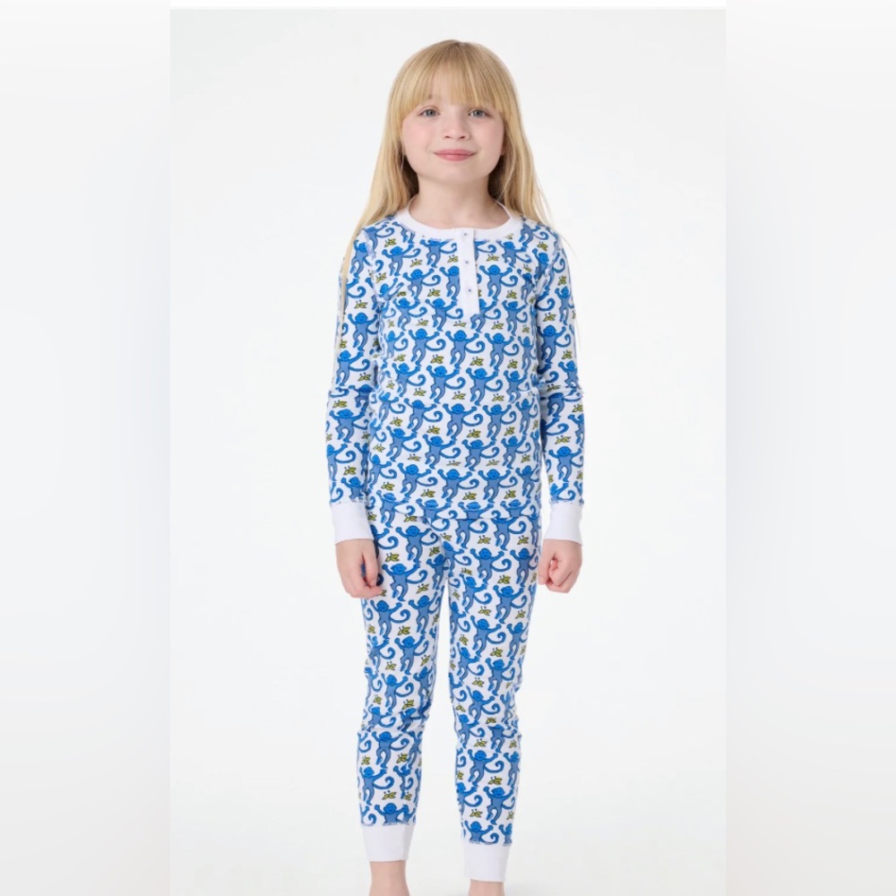 Roller Rabbit Preppy Blue Monkey Pajamas Kids Size 10.